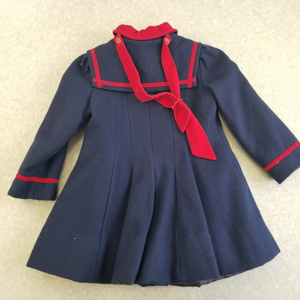 Vintage Rothschild Coat Girls Size 6 Navy Blue Buttons Stains USA - Picture 2 of 12